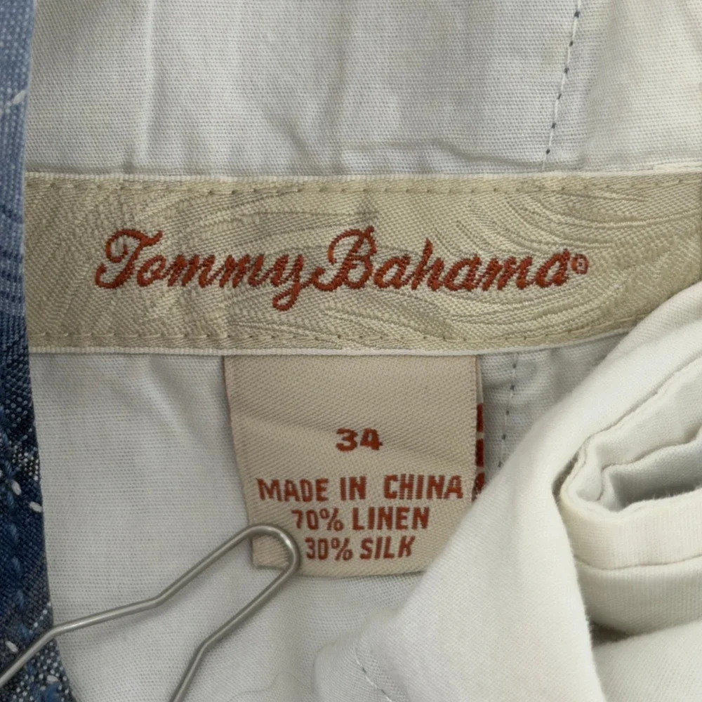 Tommy Bahama Mens 34 Blue Plaid Linen Silk Blend Shorts Casual Island Vacation